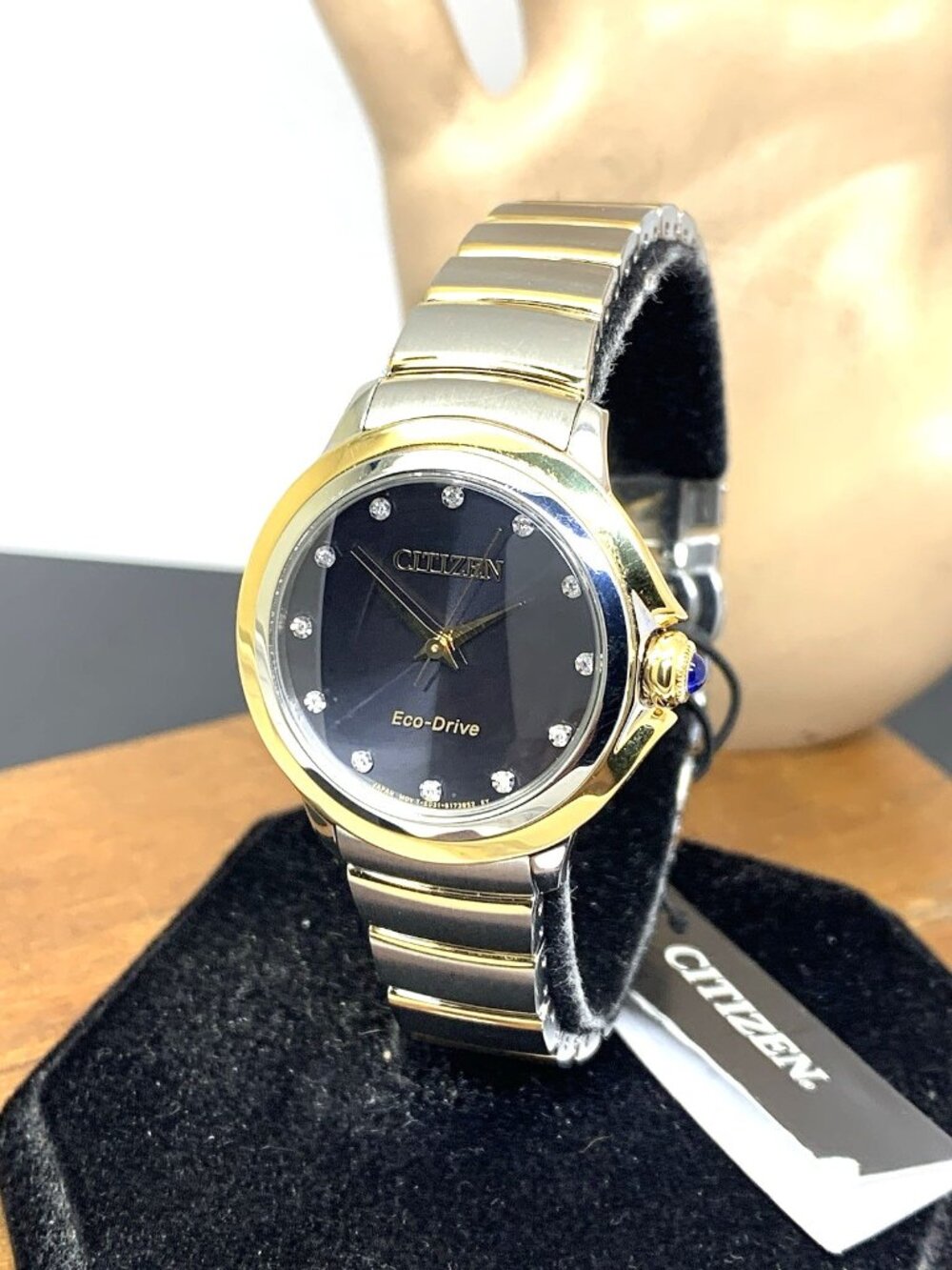 Citizen Womens Watch EM0954-50E Eco Drive Diamond Black Dial Two Tone Steel 32mm